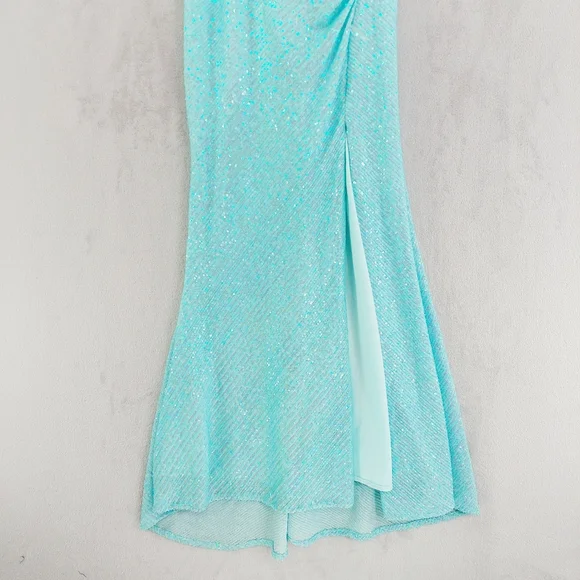 New MORGAN & CO. Aqua Marine Spaghetti Straps Evening/Cocktail Maxi Dress P6106 - Picture 3 of 12